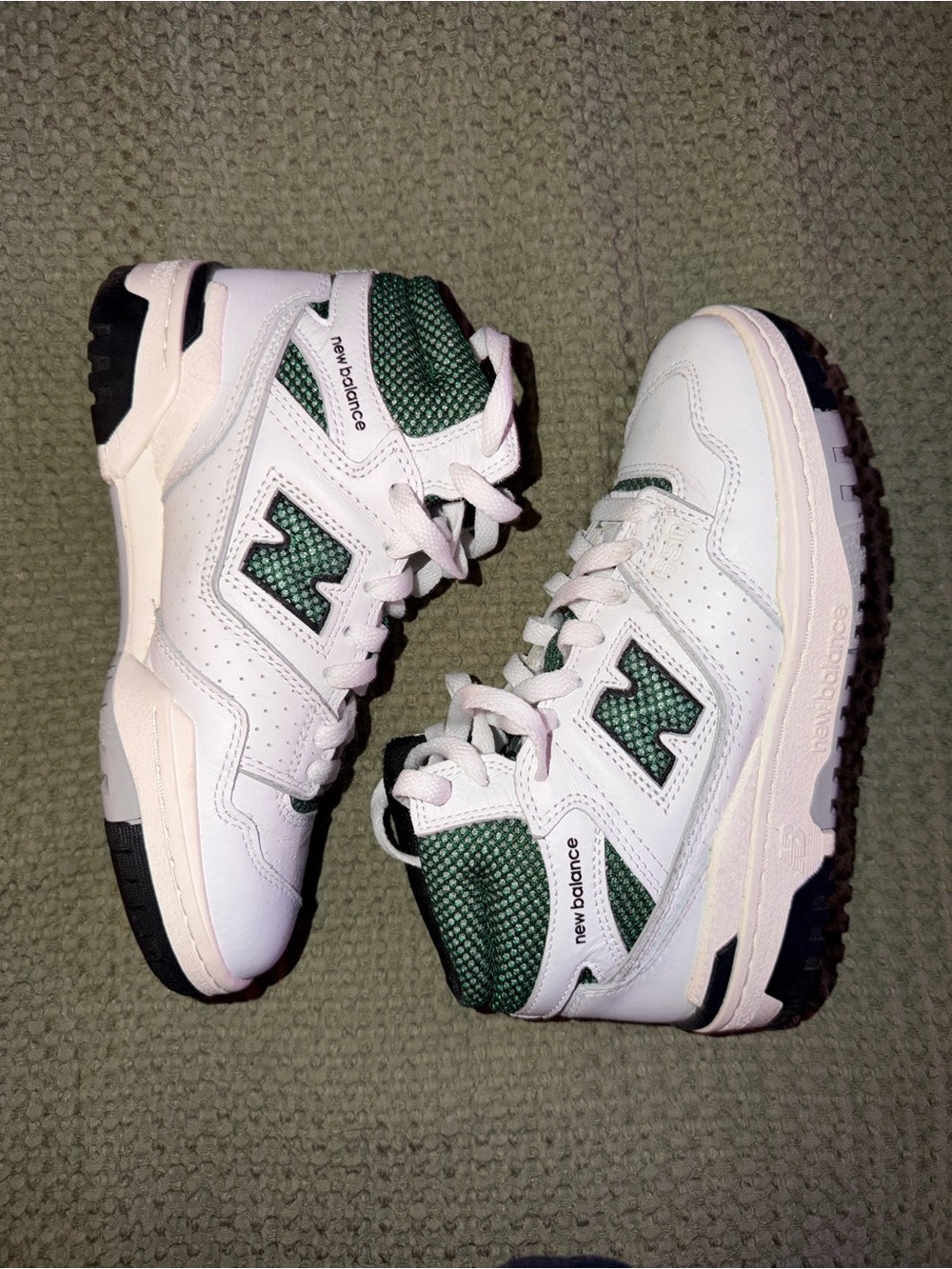 New Balance Women’s White and Green High-Top Sneakers
